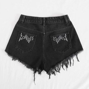 SHEIN Plus Embroidery Raw Hem Denim Shorts